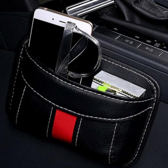 Car Interior Phone Holder PU Leather Pocket Storage Bag Organizer Accessories