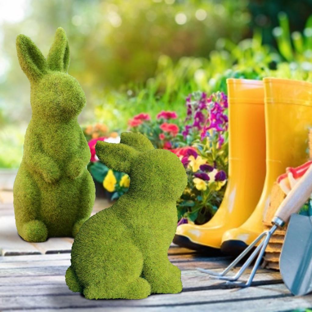 Flocked Easter Decor Resin Garden Bunny Statue Easter Garden Ornament
