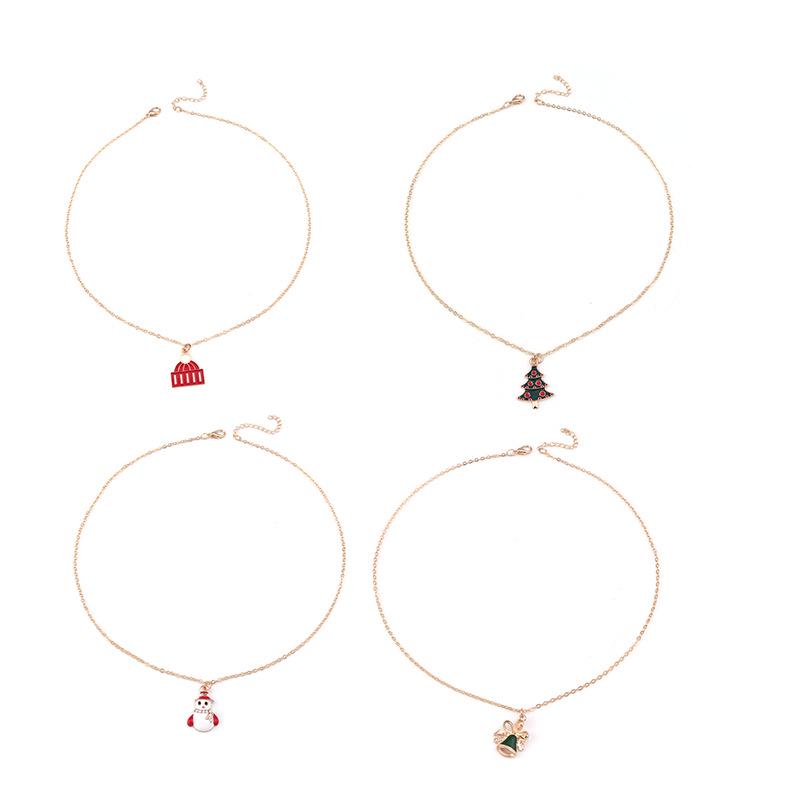 European & American Christmas Tree Necklace with Snowman Bell Pendant