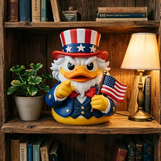 Patriotic Duck Figurine Funny Uncle Duck Statue with American Flag And Top Hat Collectible 4th of July Decoration for Independence Day Home Decor