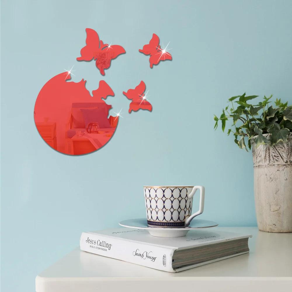 Butterfly Earth Mirror Wall Stickers Self-adhesive 3D Decoration Home Wall Background Soft Mirrir Paste Acrylic Bathroom