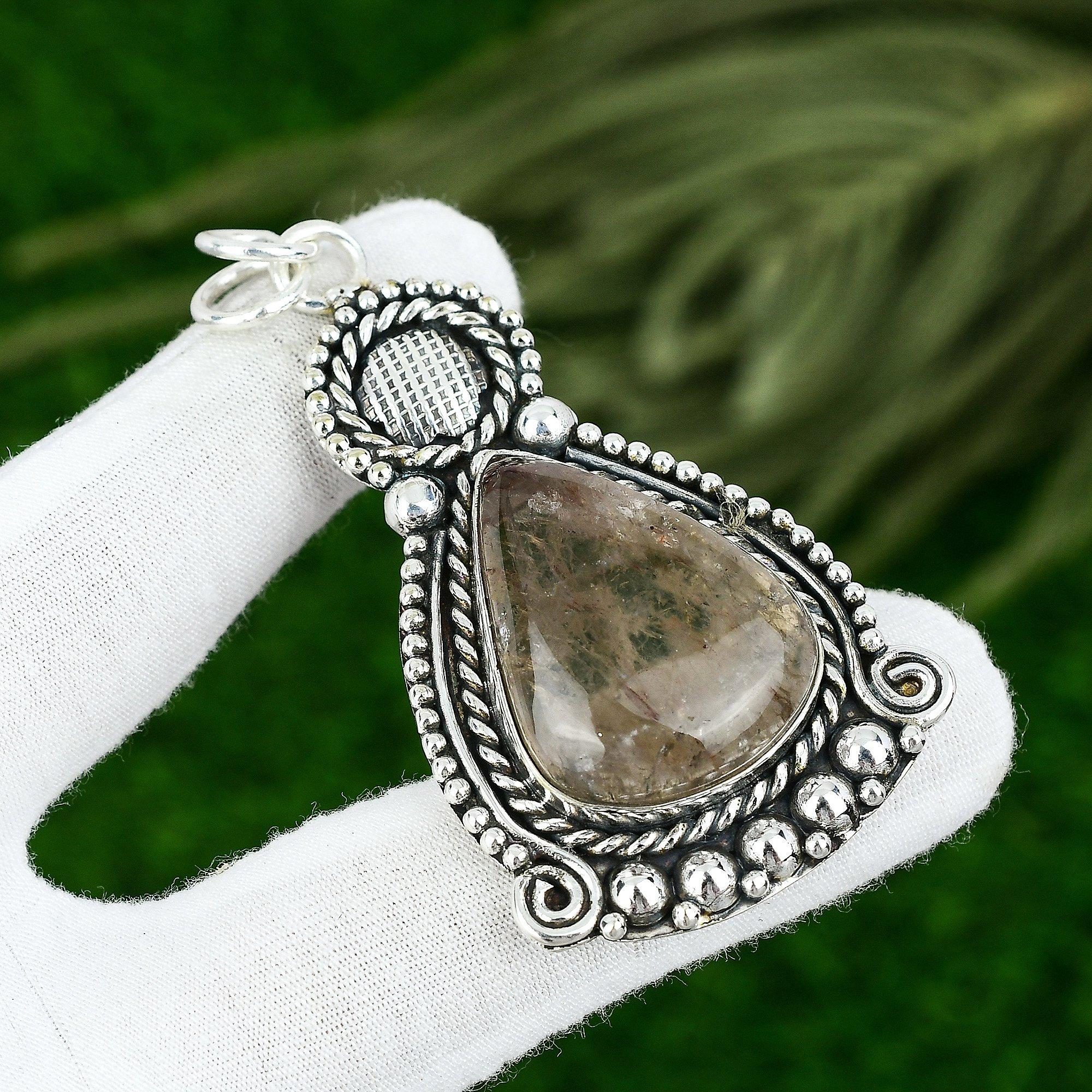 

925 Sterling Silver Pear Smoky Quartz Stone Bezel Mother Trendy Pendant Jewelry