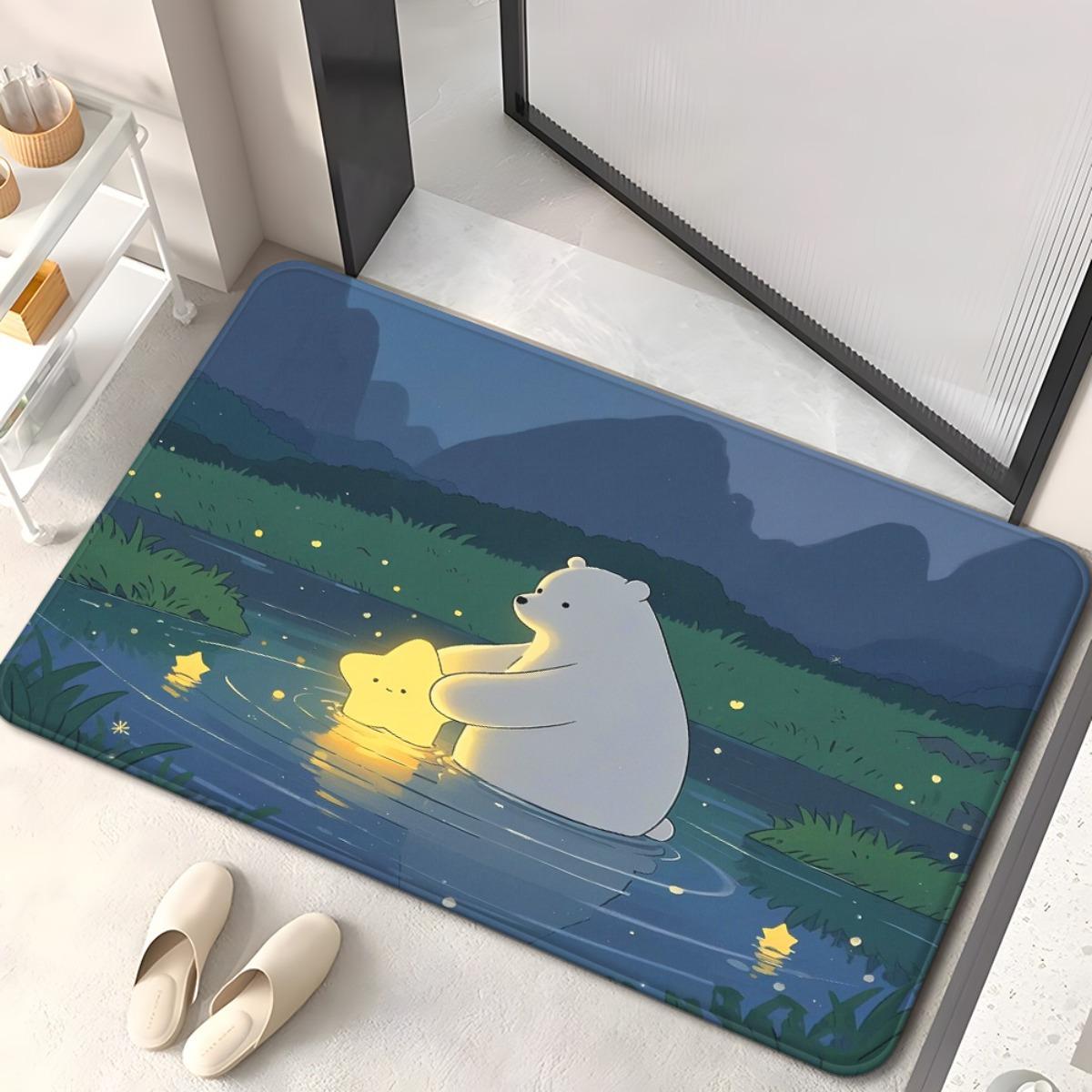 

1pc Polar Bear with Lights 2D Print Doormat Non-Slip Absorbent Microfiber Rug for Bedroom Bathroom Entryway 40x60cm