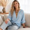 Women Shirt, V-Neck Long Sleeve Summer Tops, Pure Color Loose Fit Casual Blouse for Work Parties Vacations Dates