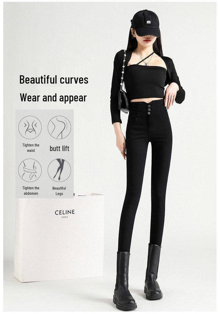 High-Waisted Black Slimming Leggings for Women - Spring 2026 Slim-Fit Pencil Style, Elastic, Tight-Fitting.