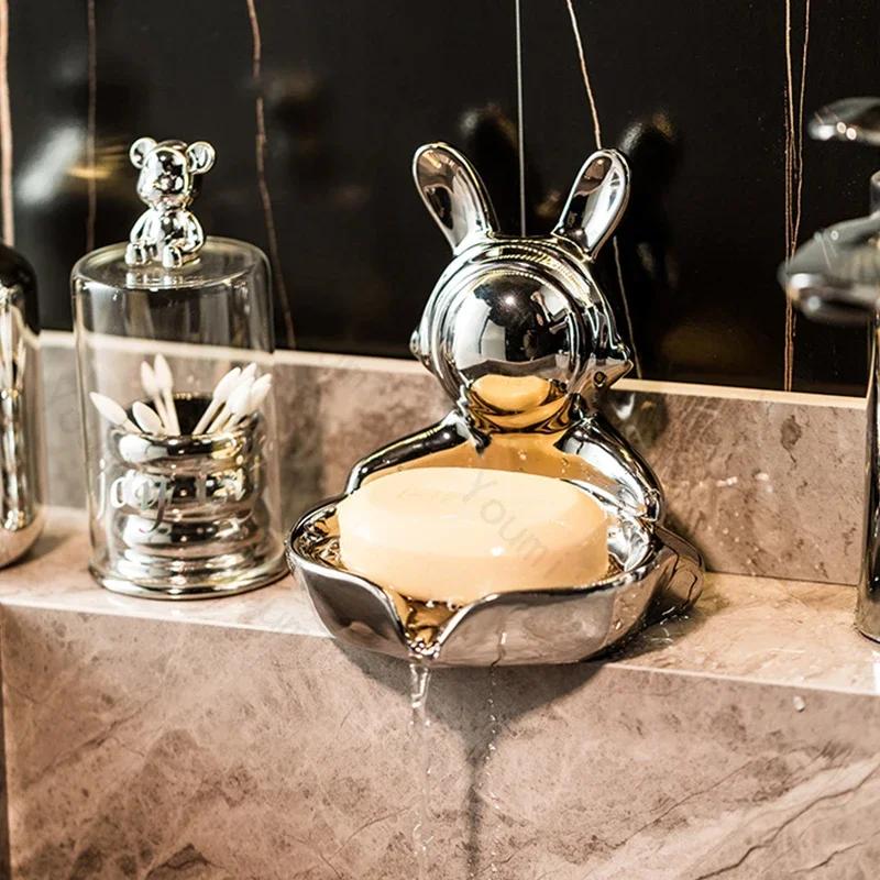 Creativecute Bathroom Soap Box Light Luxury Exquisite Ceramic Tray Home Desktop Storage Ornament Fashion Cartoon Soap Boxes