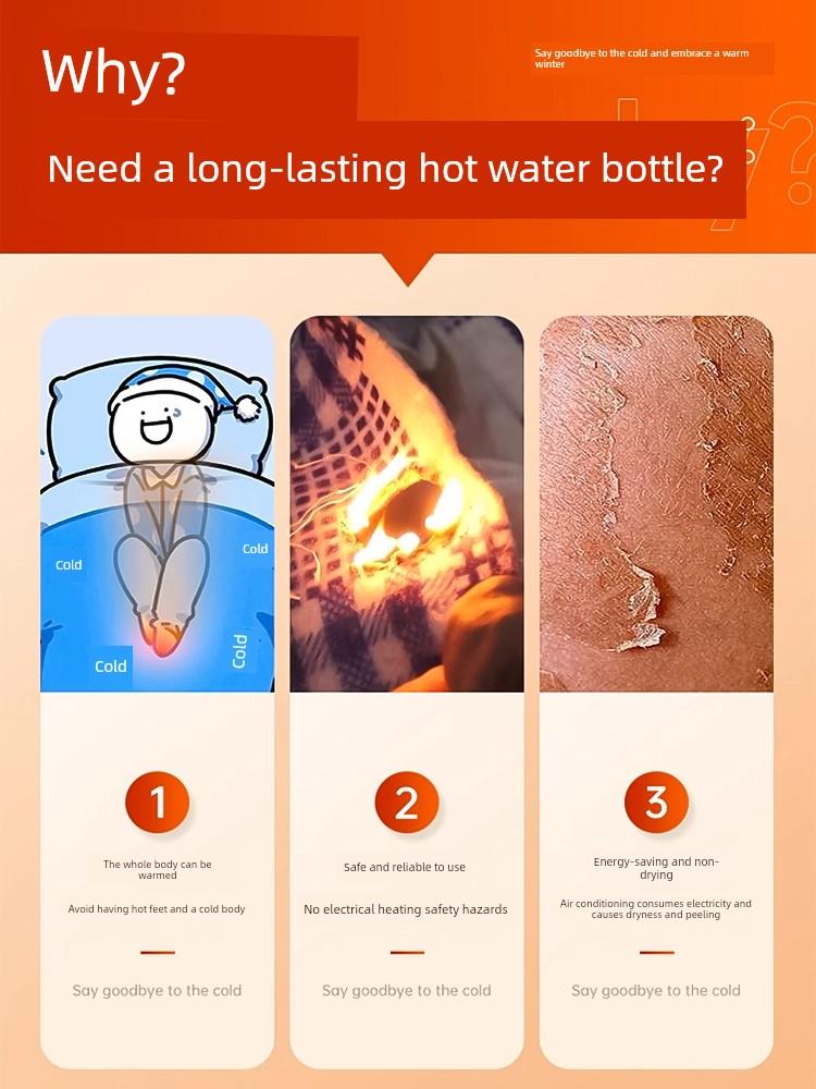 Large Water-Filled Hot Water Bottle for Bed Use, Extended Version, Water-Filled Sleeping Warmer, Foot Warmer, Water Heating Pad