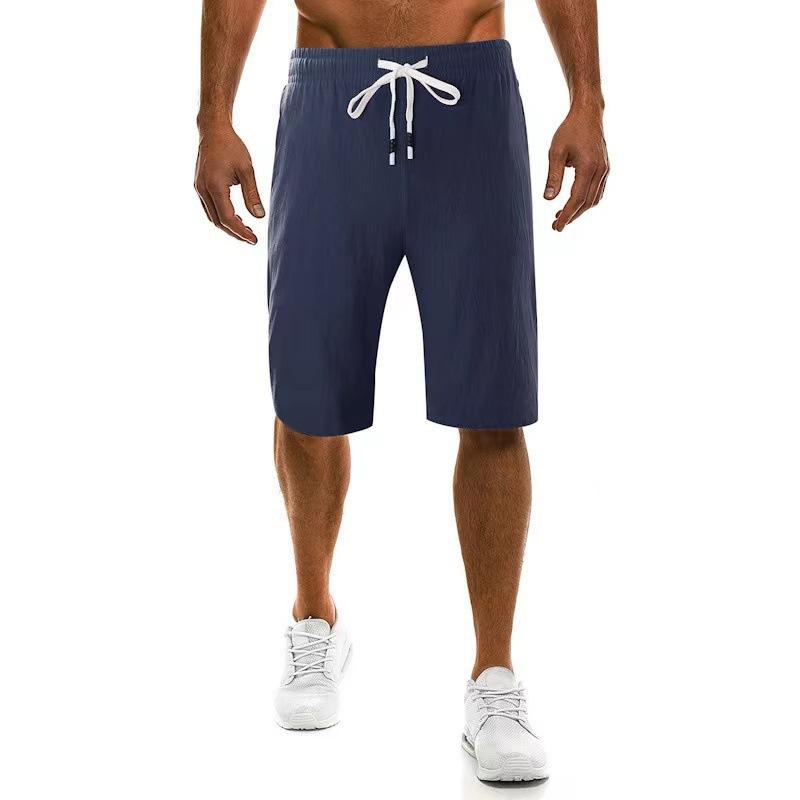 Mens Solid Color Drawstring Elastic Waist Casual Shorts