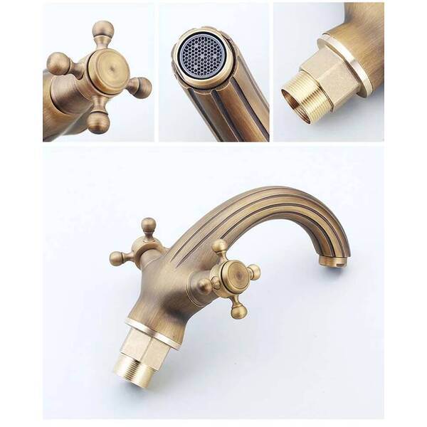 Dual Handles Antique Basin Hot and Cold Water Single Hole Crane Bronze Sink Faucet Bathroom Vintage Mixers Taps