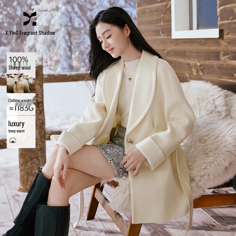 Xiangying Women s 100% Wool Double-Faced Robe Coat M