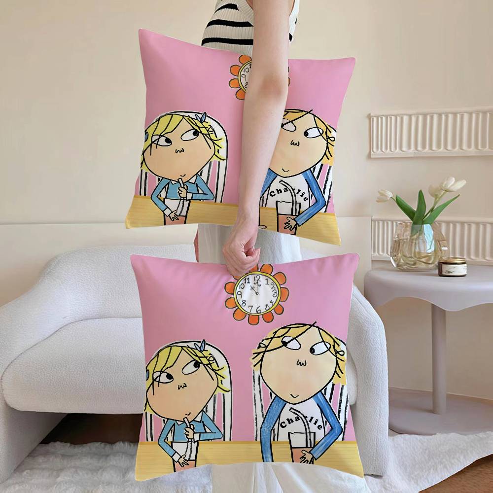 C-charlieS and Lola Anime Pillow Case Anti-dustmite Pillowcase Invisible Zipper Silky Sofa Cushion Cover