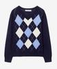 MIND BRIDGE WOMEN [W] V-Neck Argyle Oversized Knit - 2 Colors