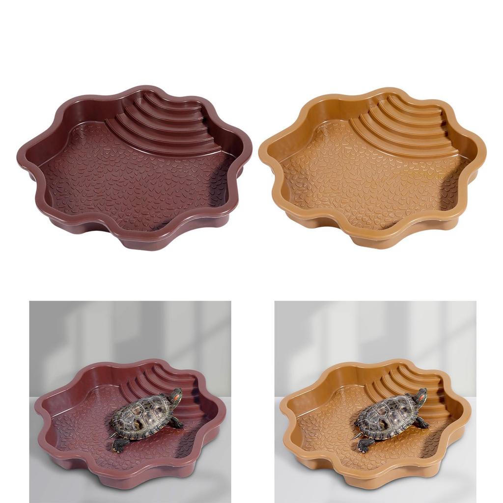 Reptile Water Bowl Terrarium Dish Plate with Ramp Turtle Pool Reptile Water Dish for Bearded Dragons Gecko Lizards Pet Supplies