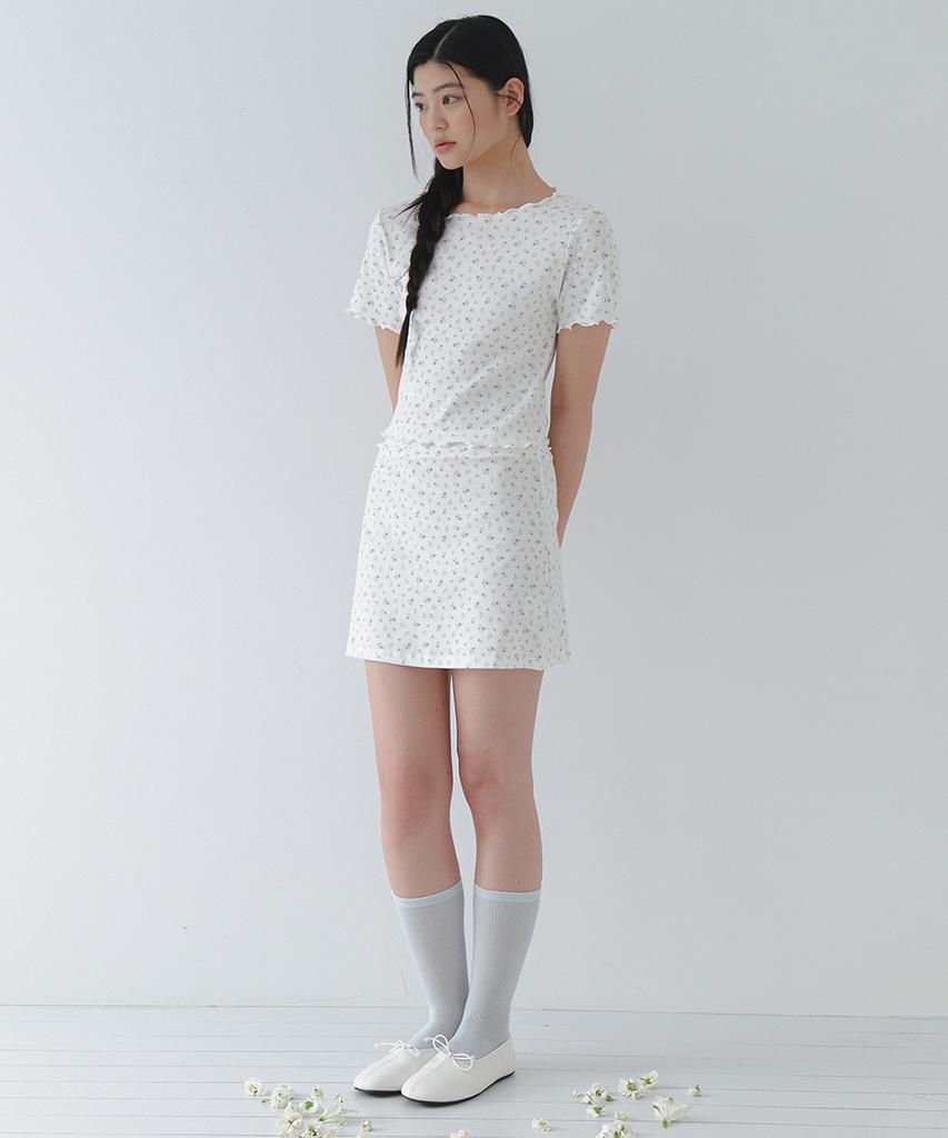 LAMINEZ Luna Floral Frill T-Shirt - Ivory