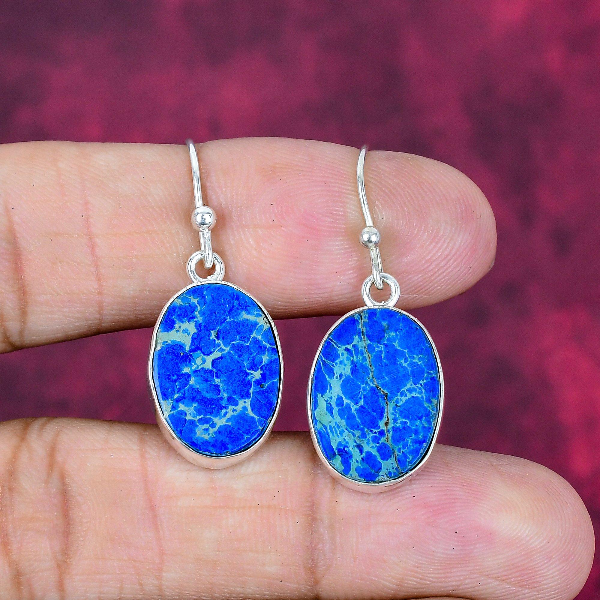 

Серьги из голубого морского седимента, Ювелирные изделия с драгоценными камнями, Серьги из стерлингового серебра 925 пробы, Подарок для женщин, Серьги ручной работы 1.57 Inches синий