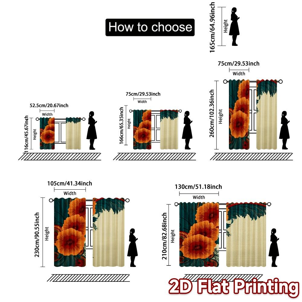 2D FLAT PRINTING 2pcs Curtains (Without Rod) Floral Elegance Design (6) New yearFestival Popular Curtains&Drapes Polyester