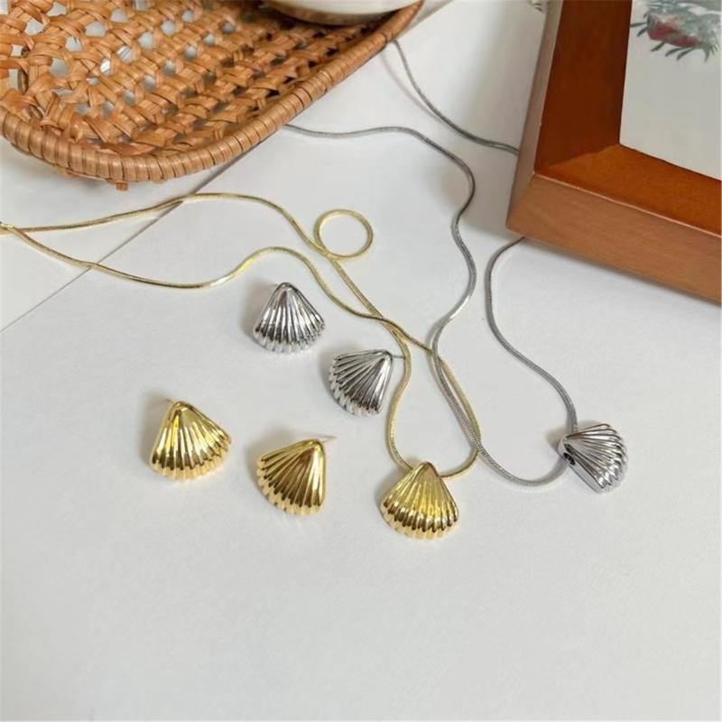 Simple Metal Shells Pendant Necklace Earrings Sweet Cool Collar Necklace Choker Neck Chain Y2K Earrings Fashion Jewelry
