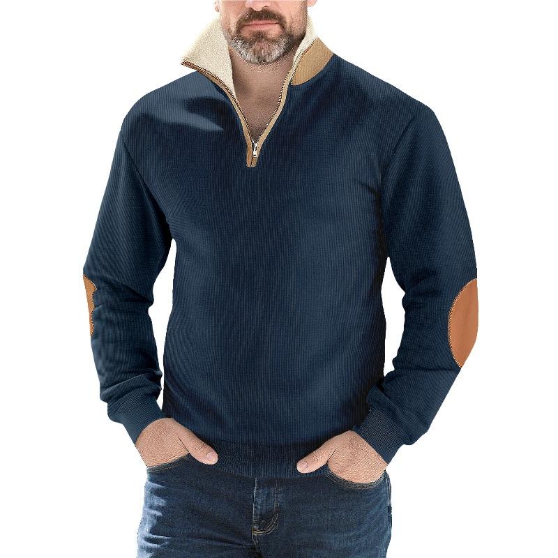 

New sweater retro splicing embroidered semi-open placket men s long-sleeved sweater XXXL Темно-синій