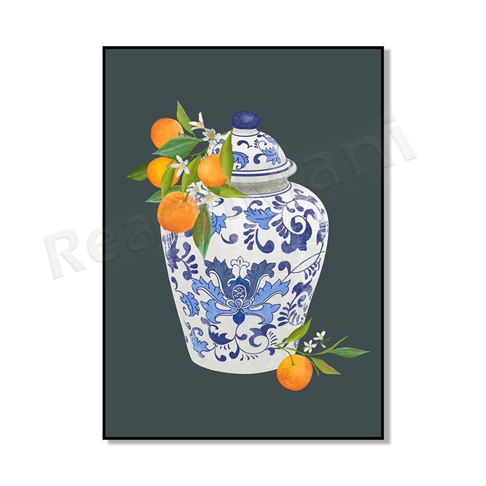 Ginger Jar Art Orange Wall Art Poster, Blue Chinoiserie Vase, Academic Wall Art, Traditional Asian Vase Print, Ginger Jar Print