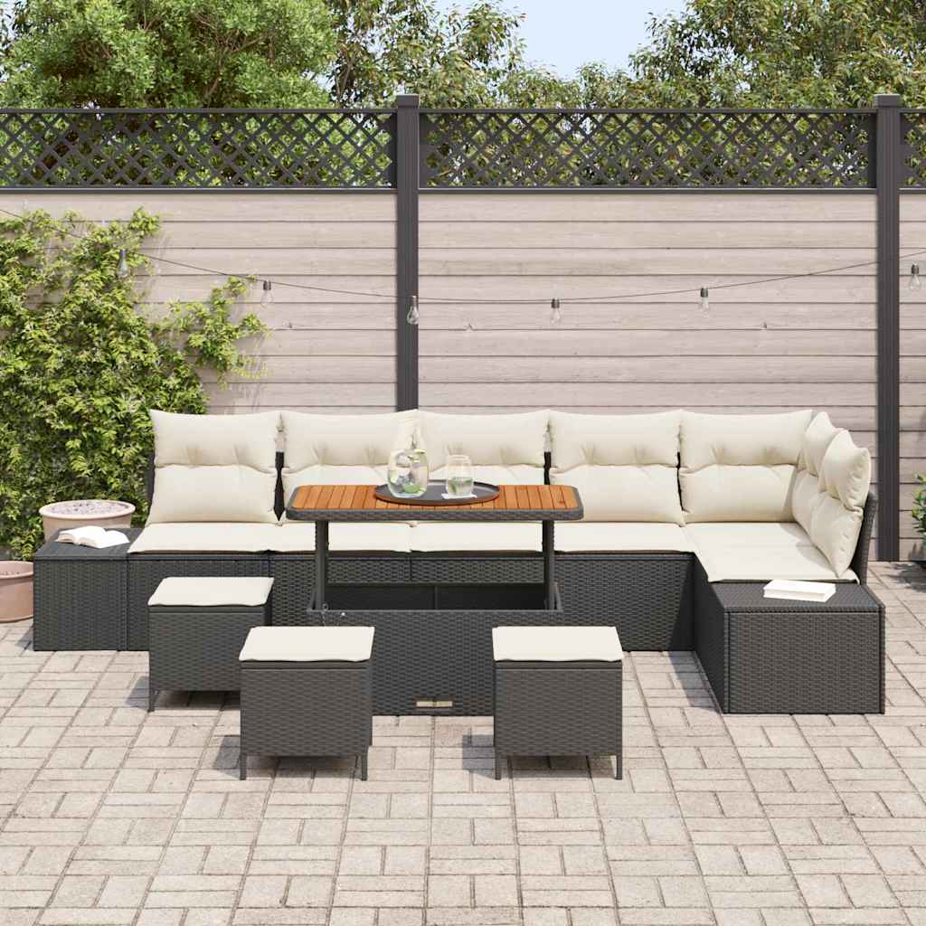 Garden Sofa Set with Cushions 10 pcs Black Poly Rattan