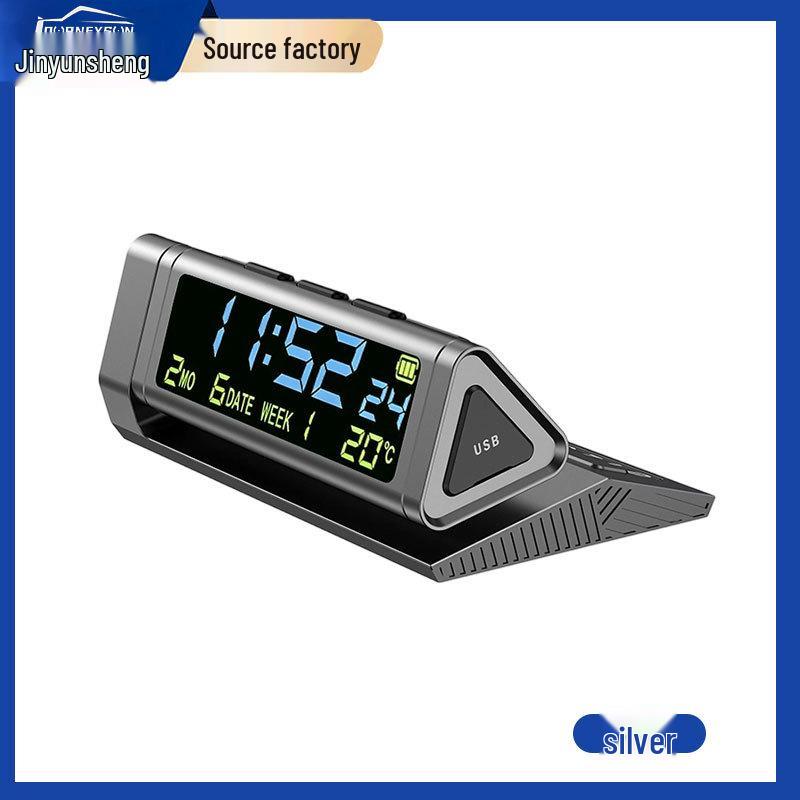Car Solar Clock with Anti-Drowsiness Alarm, Voice Reminder, Thermometer, and Intelligent LED Lighting