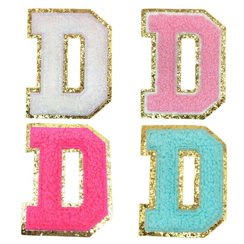 4Pcs Chenille Letters Patches Embroidery Iron On Letters Patch Appliques For Clothing Sticker Diy Accessories Large Size: 8.2Cm