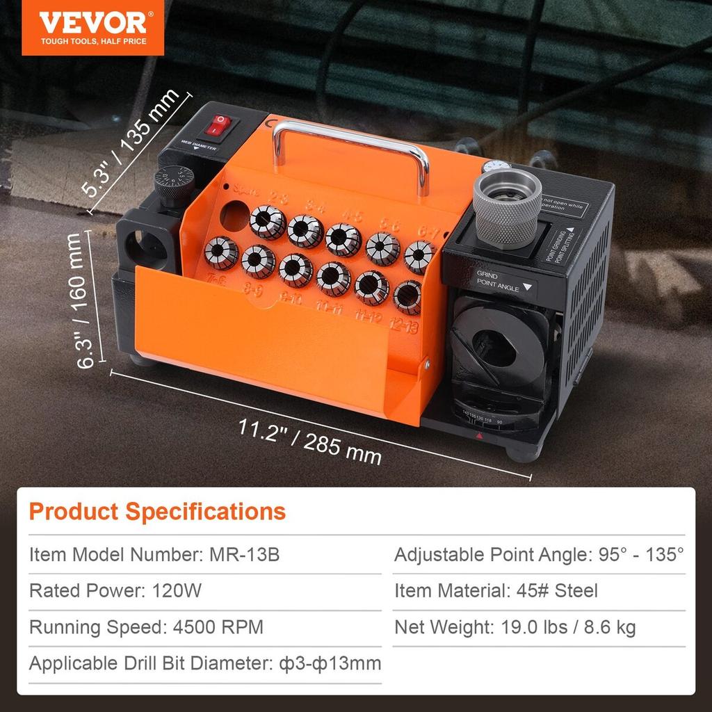 MR-13B Drill Bits Sharpener 3-13mm Bits Grinder Sharpener & 11 Collets