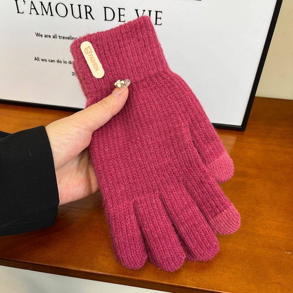 Korean Style Knitting Gloves Five Finger Cycling Driving Gloves Gift Full Finger Mittens  Autumn