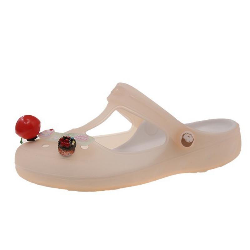 Cute and cute Mary Jane hole shoes women wear non-slip thick-soled breathable cherry bag head sandals at home in summer