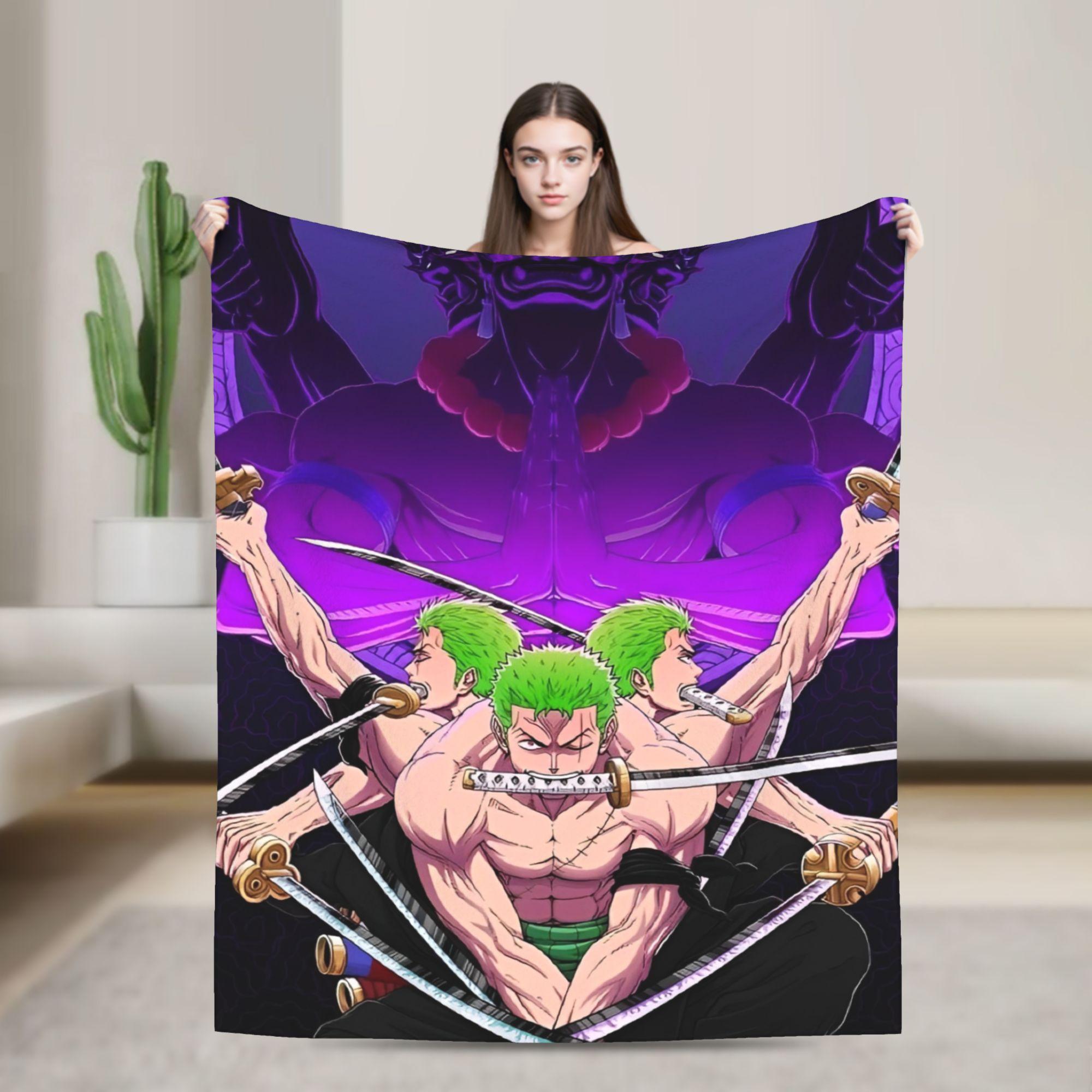 

One Roronoa Zoro P-Pieces Flannel Blanket Warm Soft Throw Blanket for Living Room Camping Aesthetic Bedspread Sofa Bed Cover 30x40in
