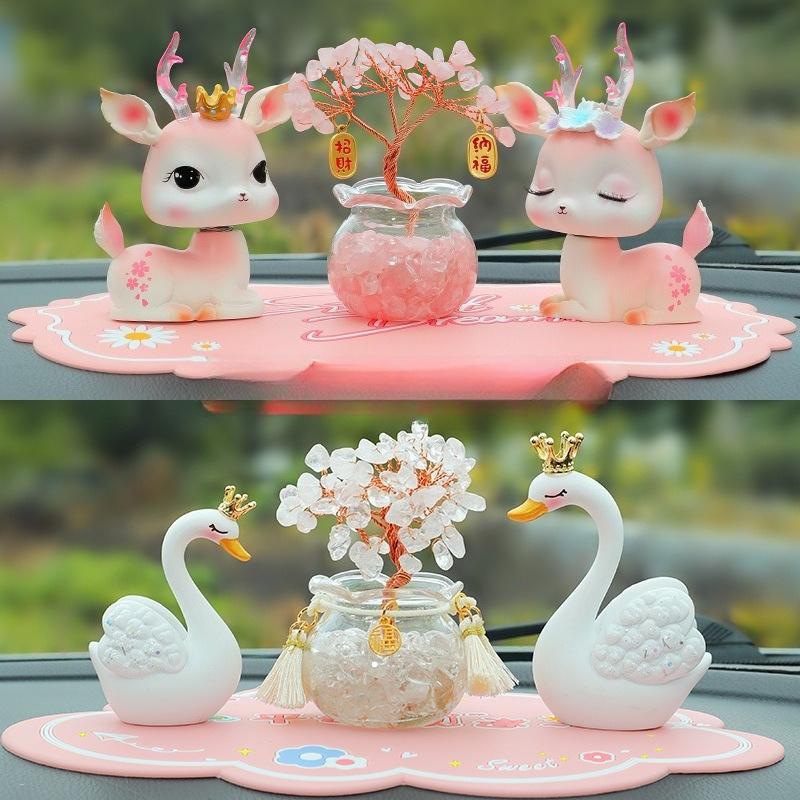 Crystal Money Tree Car Decoration Set - Creative Car Interior Decor Item - Car Decoration Matching Set