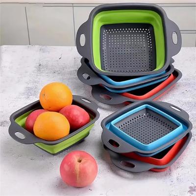 Silicone Folding Drain Basket Collapsible Drainer Fruit Vegetable Washing Basket Foldable Strainer Colander Fruit Cleaning Basin