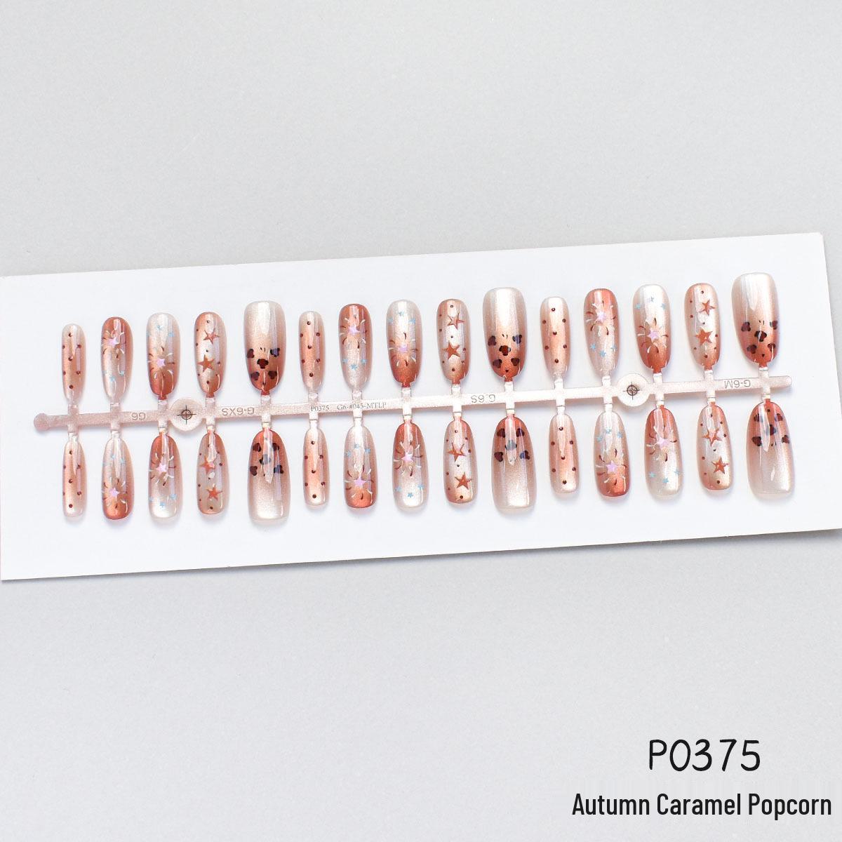 

Autumn Caramel Explosion Medium Oval Cat Eye Nails (30 Pieces)