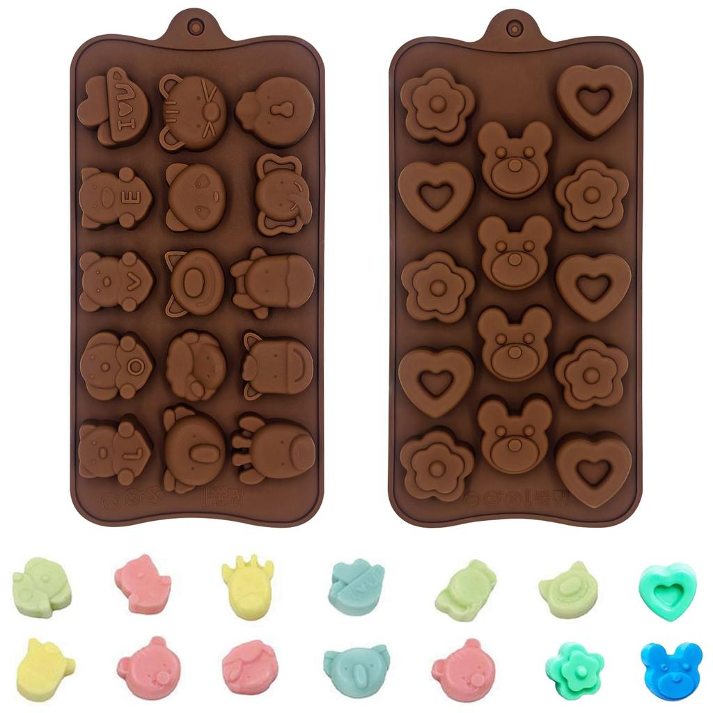 Charming Club Silicone Chocolate Molds with and Cat Set of Perfect for Homemade Cute Animal Easy and Trays, Heart, Bear, Panda, Shapes, 2, Valentine's