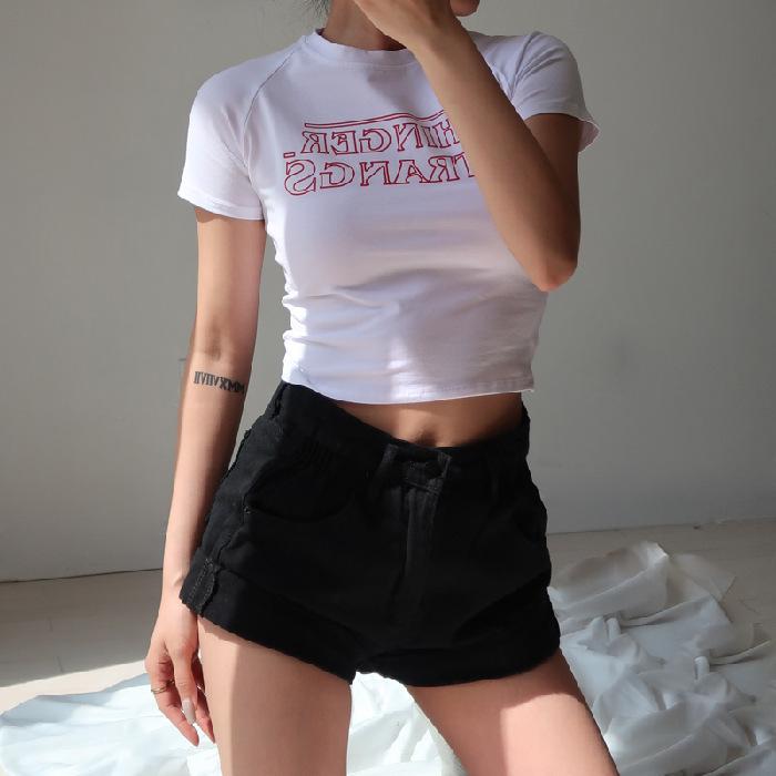 Alphabet Short Sleeve T-shirt Women's Summer Dress Korean Version Trendy Internet Celebrity Student Short High-waisted Crop Top Tight Body