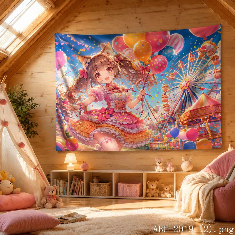 Cherry Blossom Kawaii Anime Girl Aesthetic Tapestry Soft Pastel Floral Wall Hanging Teen Dorm Bedroom Otaku Home Decor