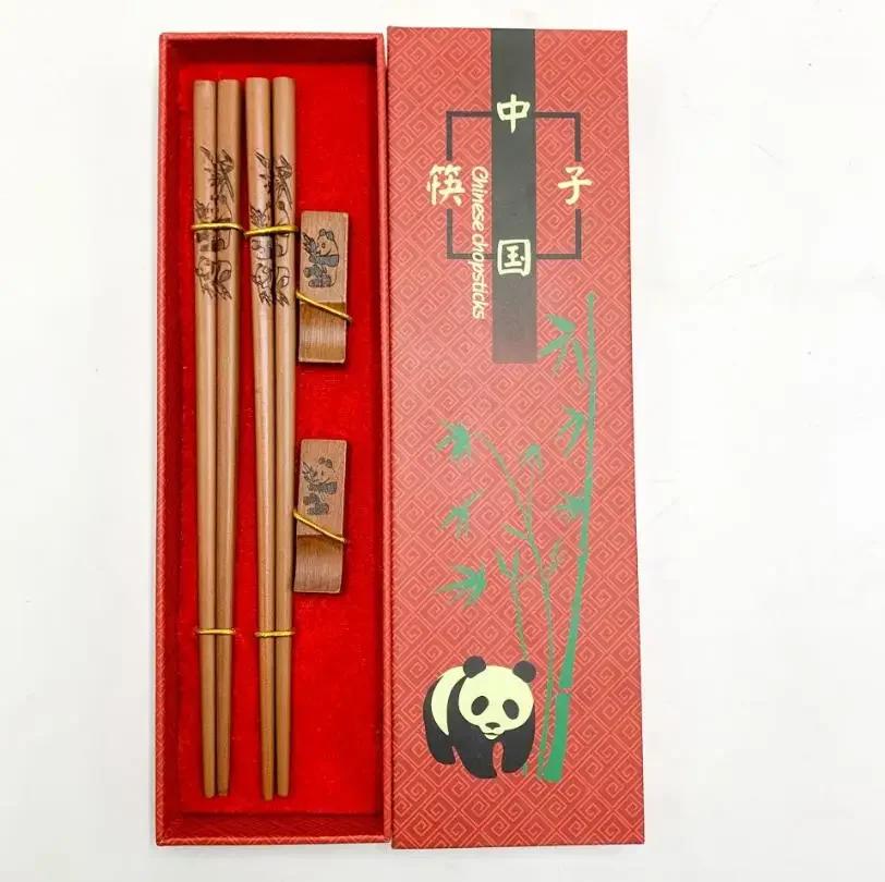 Chinese Chopsticks and Tableware Set Panda Chopsticks Gift Box Set Natural Wooden Chopsticks and Tableware Set
