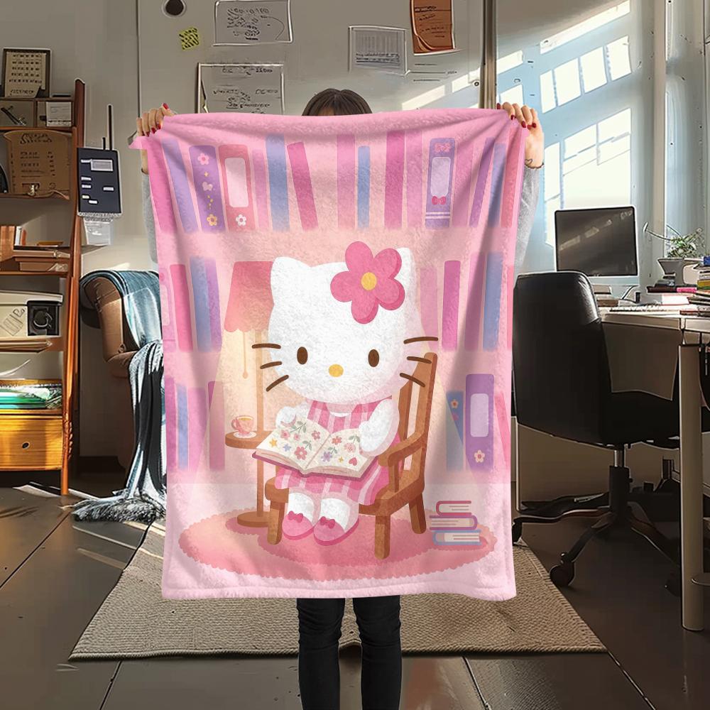 1PC Hello Kitty Cute Print Flannel Blanket, High quality All Seasons, Home Decor, Warmth and Comfort, Perfect for Christmas Gifts