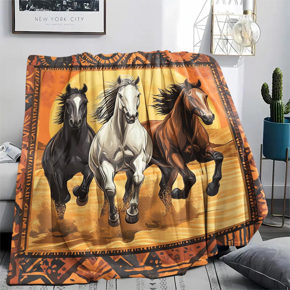 Horse Print Flannel Blanket, High Quality Comfortable for All Seasons, Home Decor, Warmth and Comfort, Perfect for Christmas Gifts