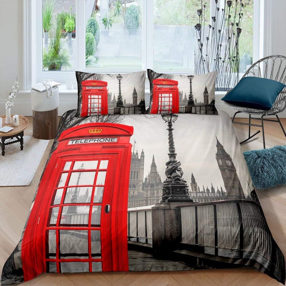 Telephone Booth Duvet Cover Sets For Teens Adults Lightweight Down Quilt Covers Room Decor 2 Pillowcases 1 Duvet Cover No Quilt