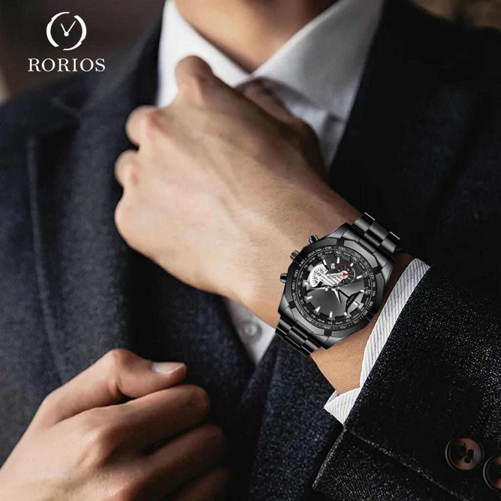 RORIOS Men's Watch Date Display Luminous Quartz Watch 30M Waterproof Popular Wristwatch Stylish Casual Business Job Hunting Commuting Watch for Man