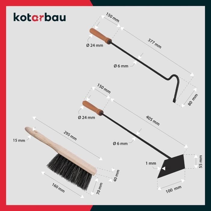 Ustensiles De Cheminée - KOTARBAU - Lot De 5 - Métal Et Bois - Noir - Outils De Nettoyage