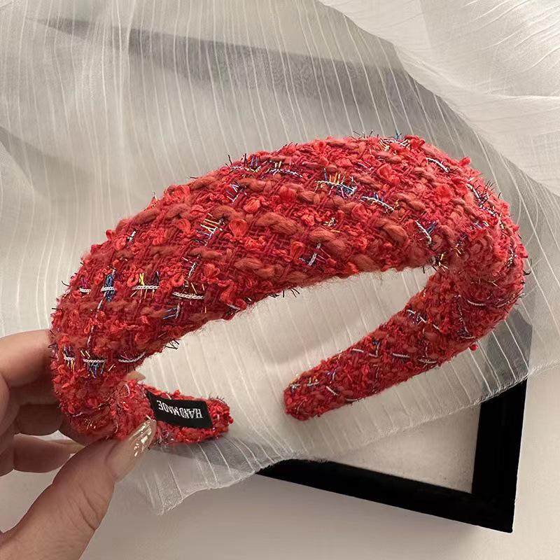 Retro French Wide Skull Top Sponge Headband for Women - Milk Coffee Color Hair Accessory
