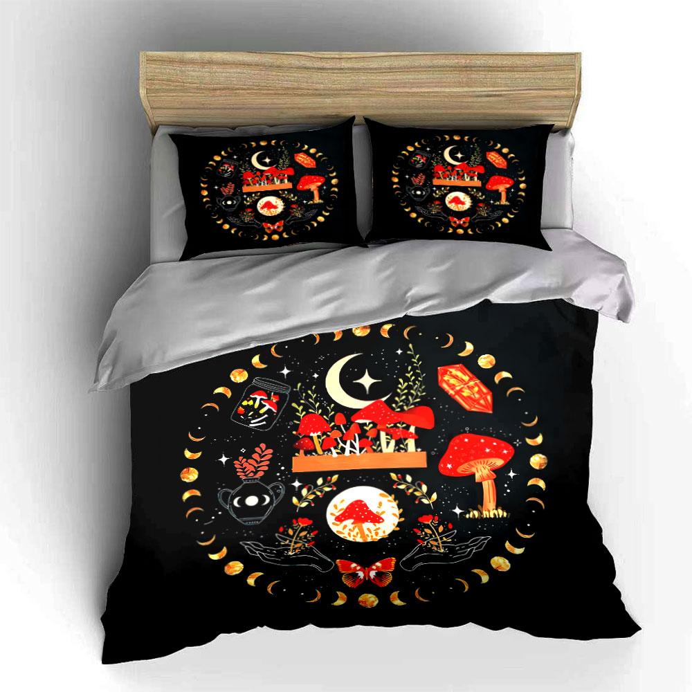 Mystical Mushroom Moon Decor Set Multiple Sizes Kid'S And Adults' Bedroom Exquisite 3Pc Bedding Set, Gift