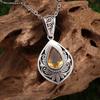 Water Droplet Shaped Hollow Carved Pendant Necklace, Inlaid with Zircon Retro Fashion Accessories Gift