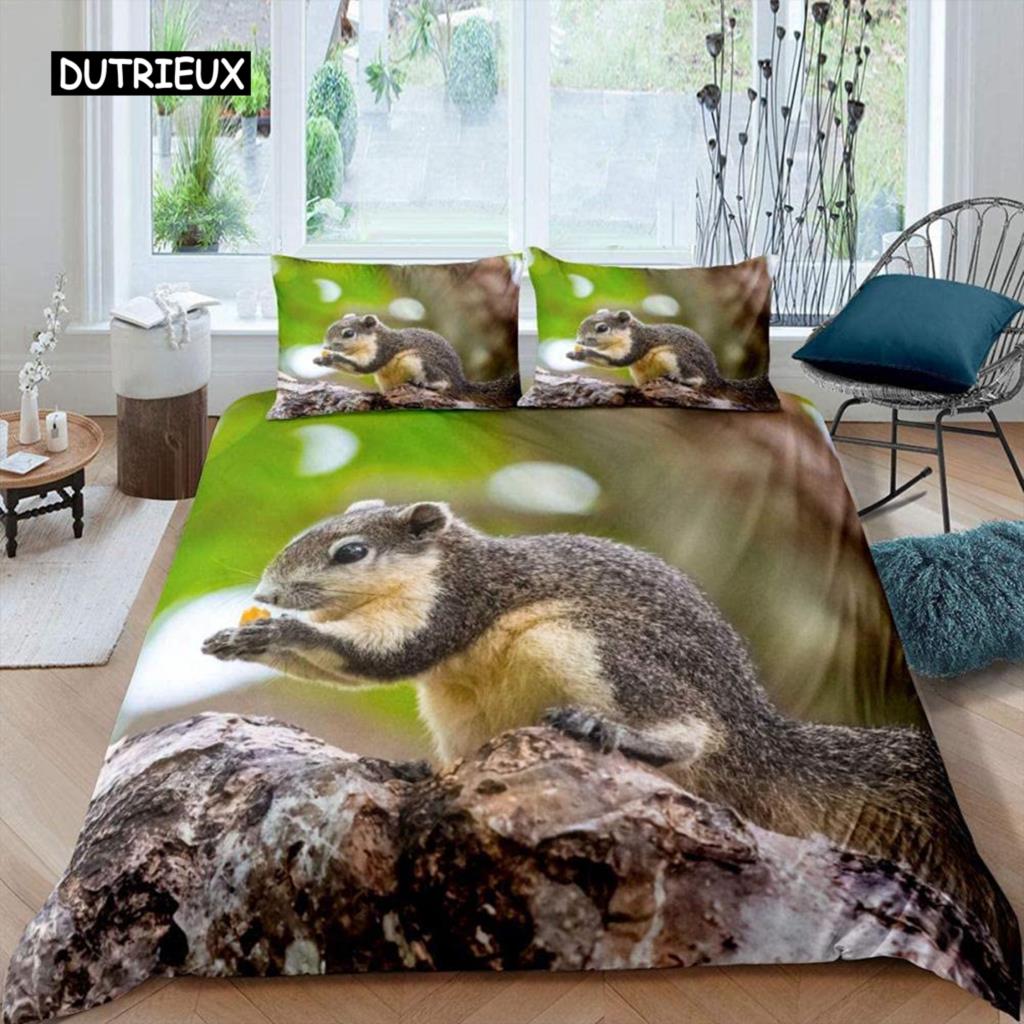 

Комплект постельного белья с изображением белки, комплект постельного белья для близнецов с изображением белки, 3D-покрывало с изображением животных, тема природы, королевский размер, полиэстеровое одеяло EU single(135x200cm)