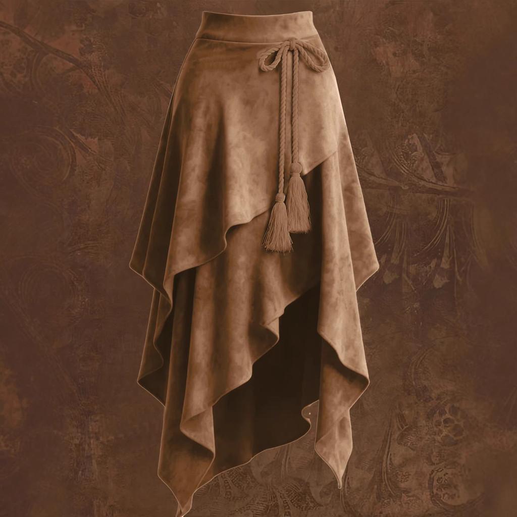 Polyester Aline Midi Skirt With Wrinkle Texture For Casual Travel And Dating