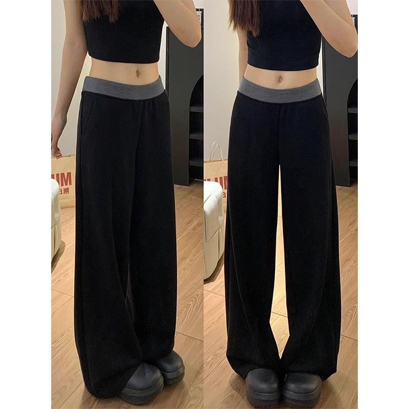 Patchwork Color Collision Low-waisted Wide-legged Sweatpants Women's Pant Plus Size Spring and Autumn Lazy Wind Casual Dragging Ground Sweatpants