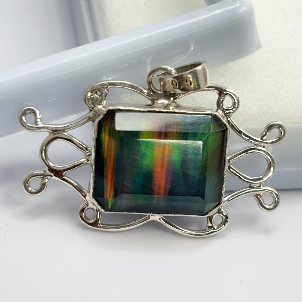 CERTIFIED 32 Ct Natural Opal 925 Sterling Silver Emerald Pendant Gift For Him