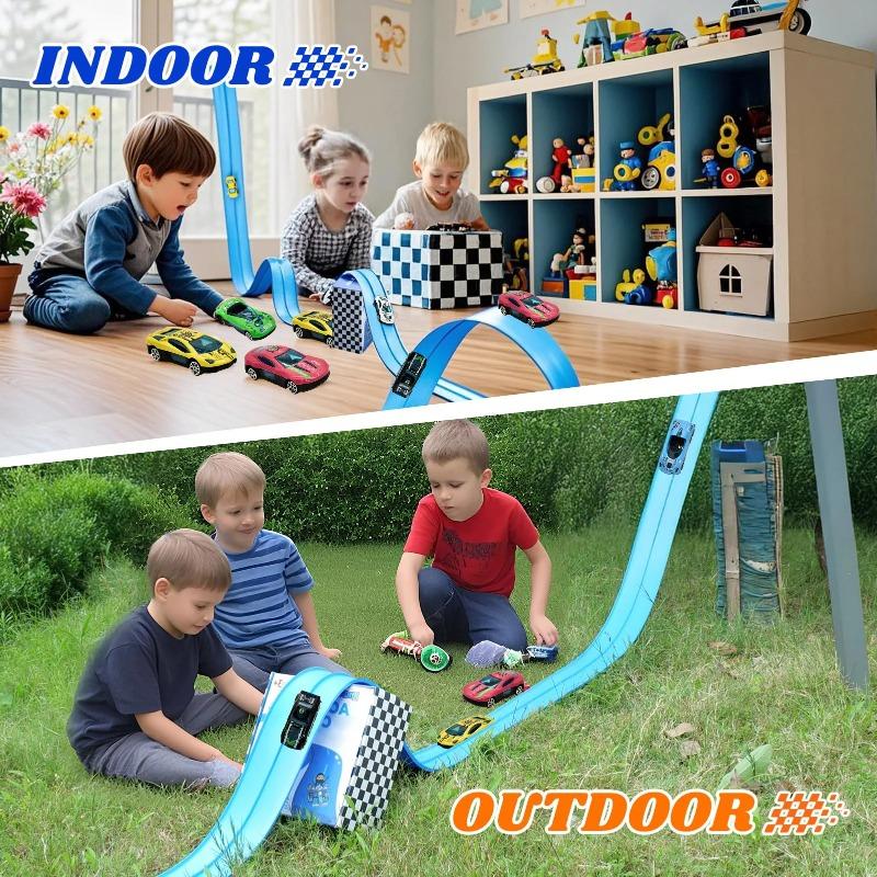 4Meters Flexible Race Track Children Toys DIY Double-track Racing Car Ramp Track Compatible 1/64th Cars Portable Rolls Up Race Tracks